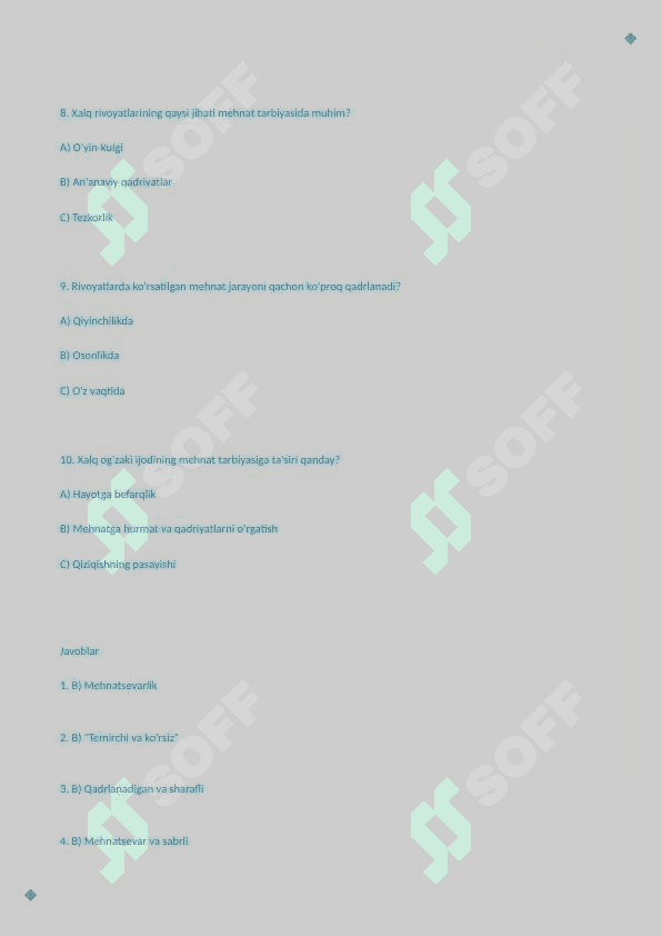 Texnologiya test 6