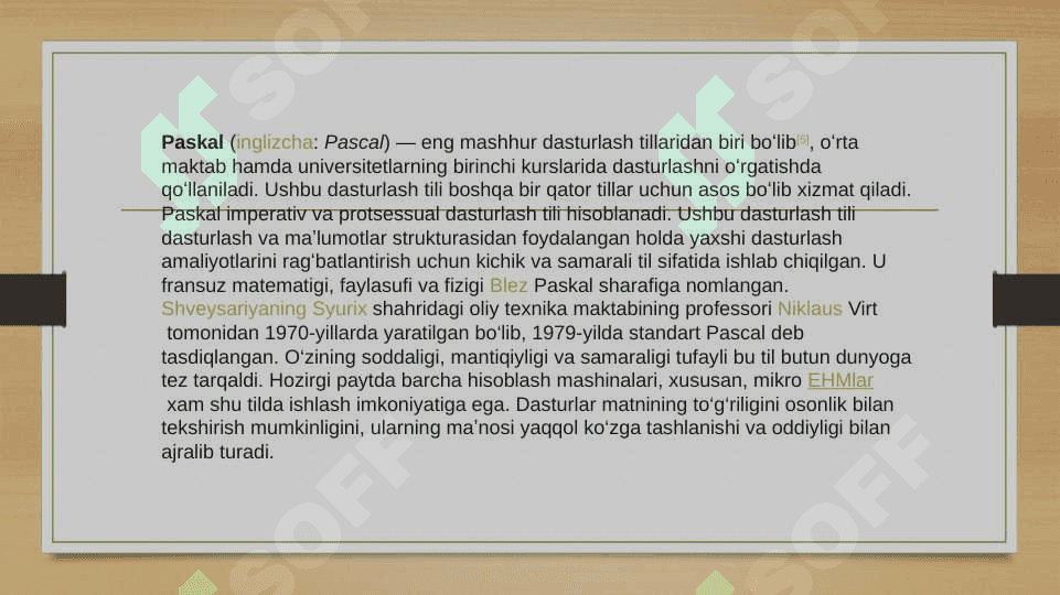 Mavzu:Pascal dasturlash tili.Pascalda chiziqli dastur. 2
