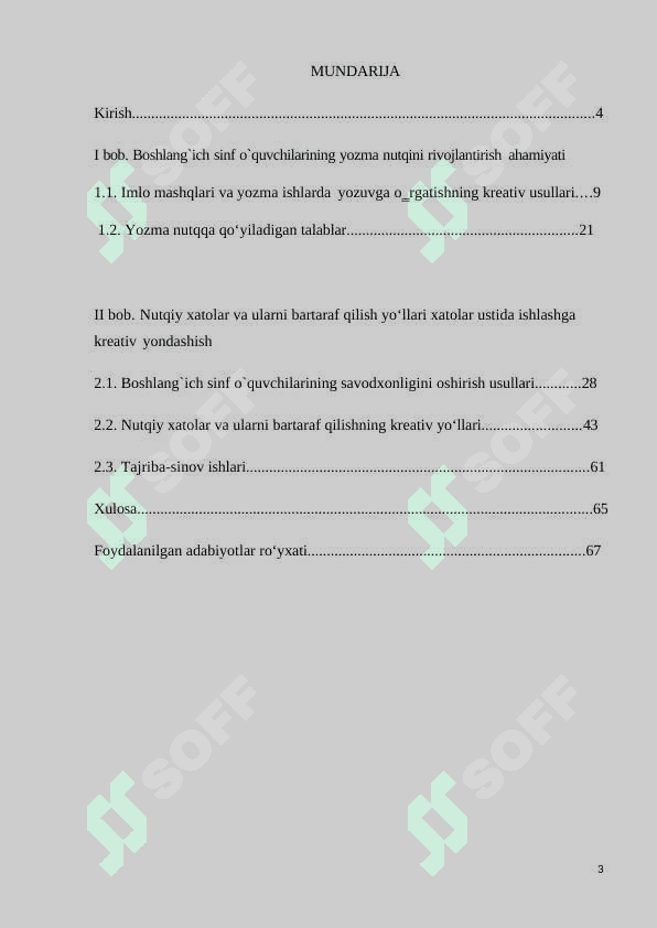 Boshlang`ich sinf o`quvchilarining yozma nutqini rivojlantirish, xatolar ustida ishlashga kreativ yondashish 3