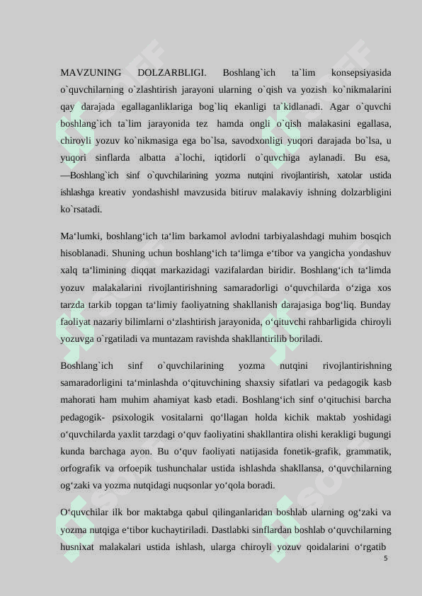 Boshlang`ich sinf o`quvchilarining yozma nutqini rivojlantirish, xatolar ustida ishlashga kreativ yondashish 5