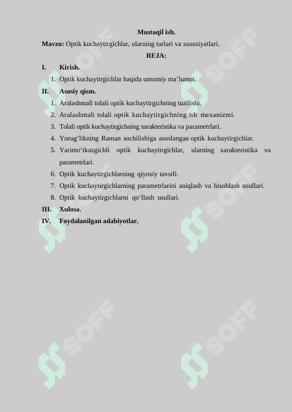Optik kuchaytirgichlar, ularning turlari va xususiyatlari 2