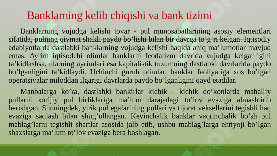 Banklarni shakillanishi va bank tizimi. 2