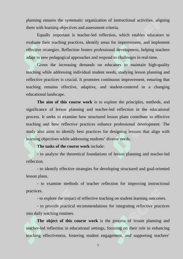 Lesson planning and teacher-led reflection 3