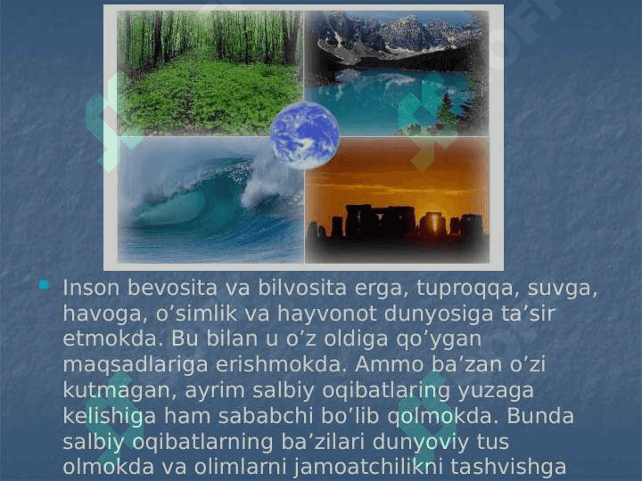 Antropogen landshaftlar, alohida muhofaza qilinadigan hududlarning ekologik holati 4