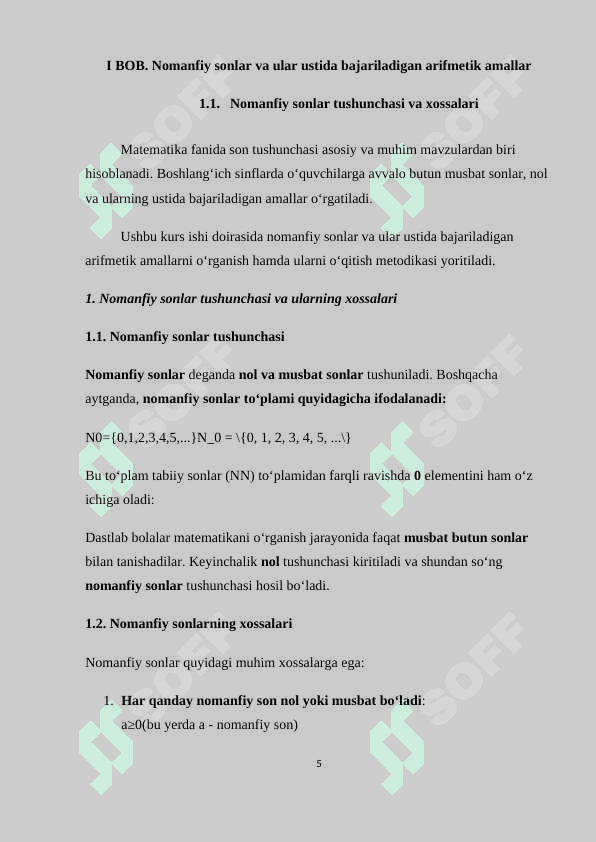NOMANFIY SONLAR USTIDA ARIFMETIK AMALLARNI O‘RGATISH METODIKASI. 5