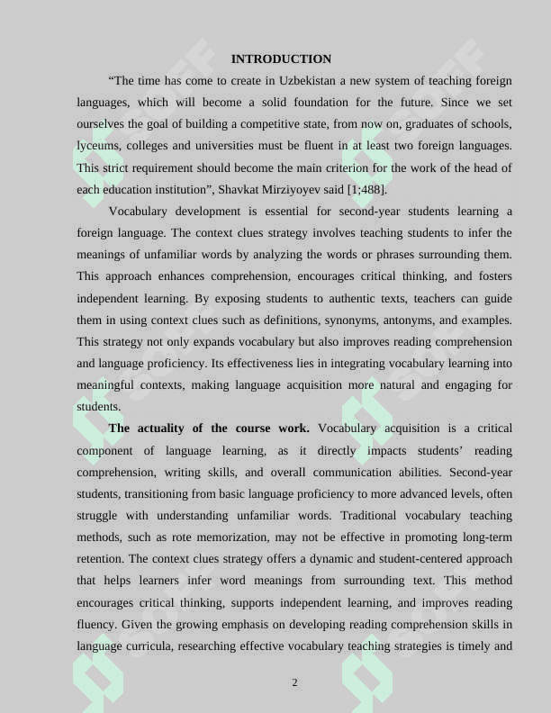 The development of the second year student's vocabulary through context clues strategy 2