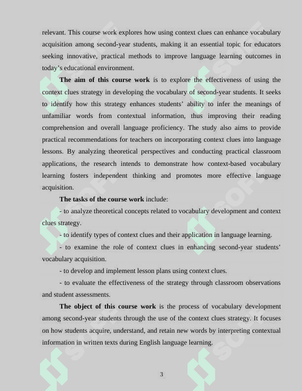 The development of the second year student's vocabulary through context clues strategy 3