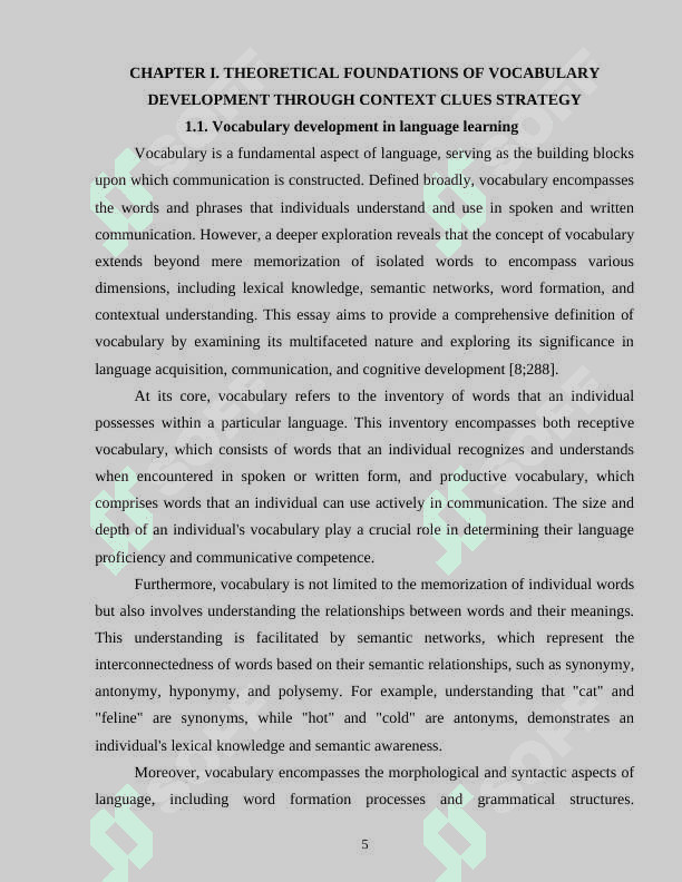 The development of the second year student's vocabulary through context clues strategy 5