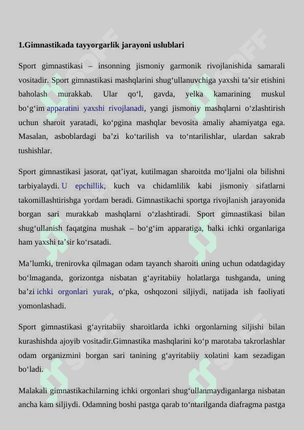 Gimnastikada tayyorgarlik jarayoni uslublari 2