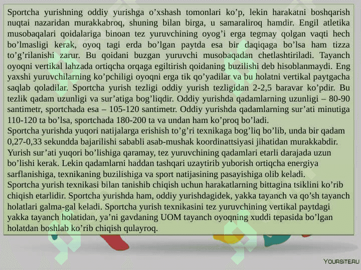Sportcha yurish texnikasini o‘rgatish metodikasi 2