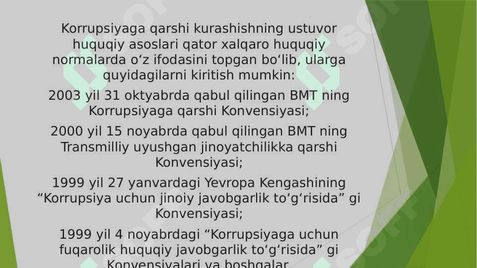 Korrupsiyaga qarshi kurash bo’yicha xalqaro qonunlar va qarorlarning O’zbekistonda ratifikatsiya qilishning ahamiyati, iqtisodiy-siyosiy va ijtimoiy-huquqiy mexanizmlari 4