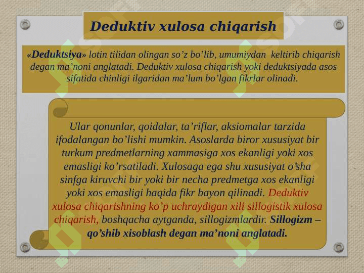 Xulosa chiqarishning umumiy mantiqiy tavsifi 4