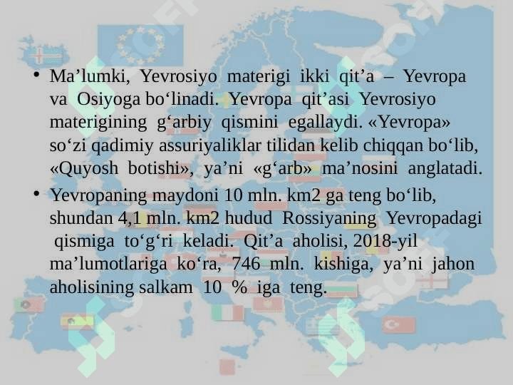 Yevropaning  geografik  o‘rni,  chegaralari  va  siyosiy xaritasi 2