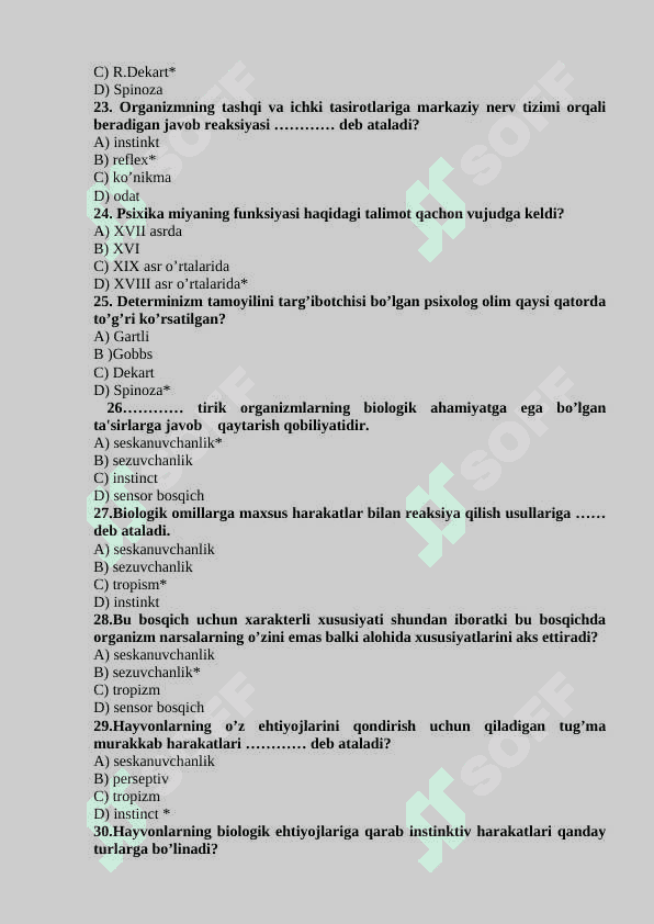 Psixologiya fanidan testlar, javoblari bilan 4
