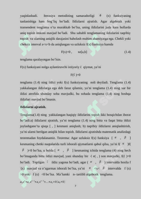 Chiziqsiz tenglamalar sistemasini yechishning iterasiya usuli 7