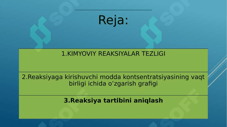 Kimyoviy reaksiyaning tezligi va tartibi 2