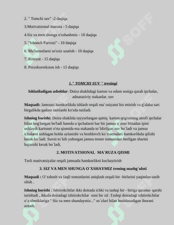 Jamoada hamkorlik faoliyatini kuchaytirish, trening dastur 2