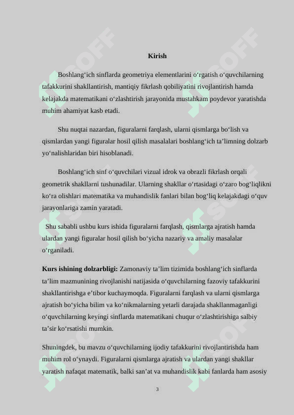 FIGURALARNI FARQLAY OLISH, QISMLARGA BO‘LISH, QISMLARDAN FIGURALAR HOSIL QILISH. 3