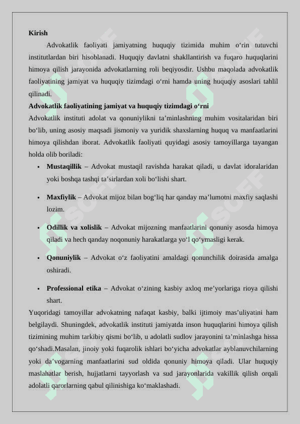 Advokatlik faoliyati tamoyillari 2