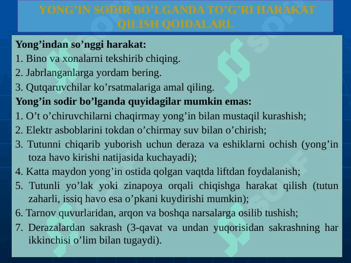 YONG‘IN XAVFSIZLIGI ASOSLARI.  YONG‘IN  XAVFSIZLIGINI TA’MINLASH CHORALARI pptx 4