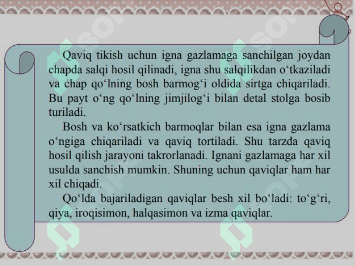 Qo'l choklaridan namunalar tikish. 5
