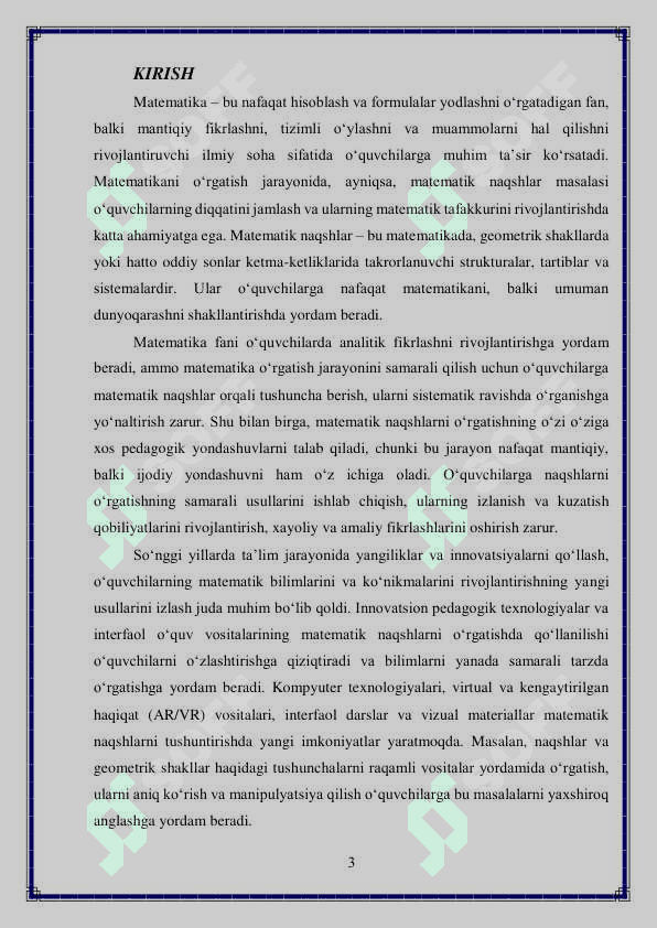 Matematik naqshlarni o’rgatish metodikasi 3