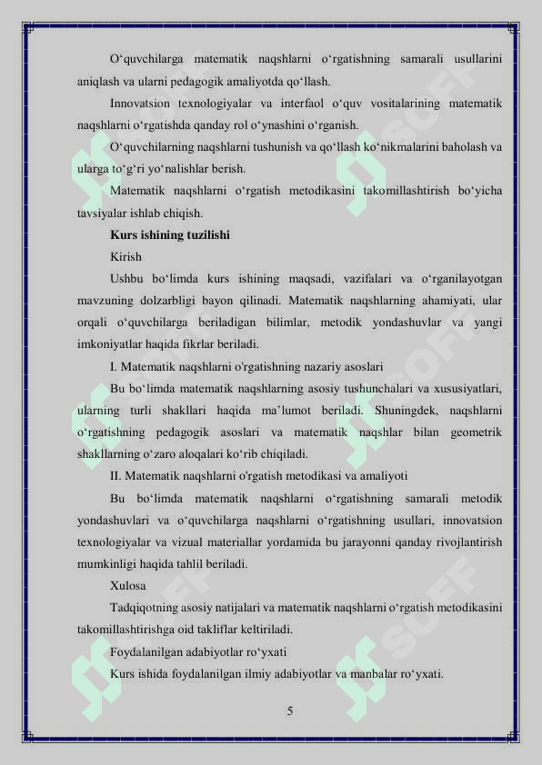 Matematik naqshlarni o’rgatish metodikasi 5