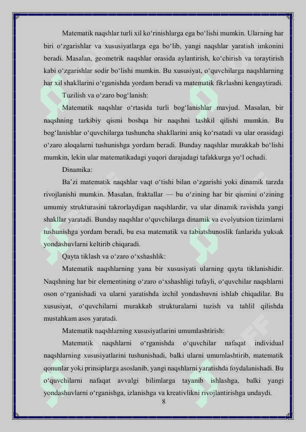 Matematik naqshlarni o’rgatish metodikasi 8