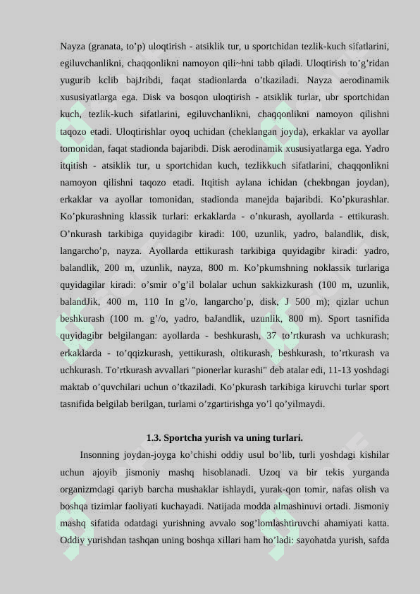 YENGIL ATLETIKACHILARNING UMUMIY JISMONIY TAYYORGARLIGINI AMALGA OSHIRISHDA QO’LLANILADIGAN VOSITA VA USLUBLAR. 8