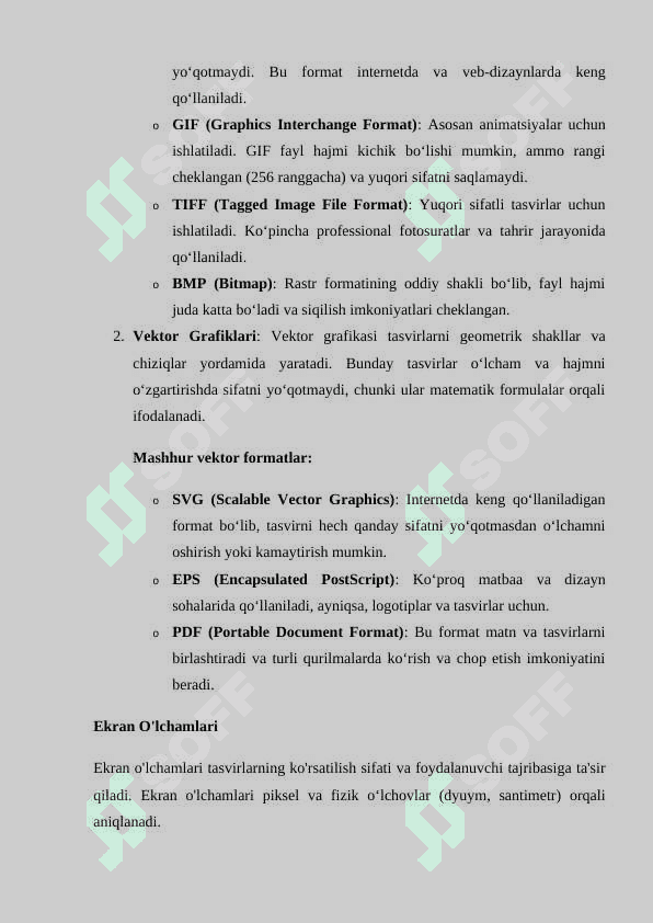 Grafik formatlar va ekran o'lchamlari. Tasvir o'lchov birliklari 4