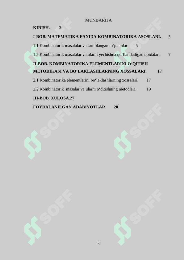 Kombinatorika elementlarini oʻqitish metodikasi 2