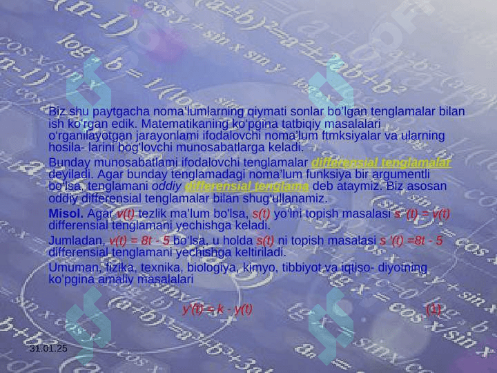 BIR JINSLI DIFFERENSIAL TENGLAMALAR 5