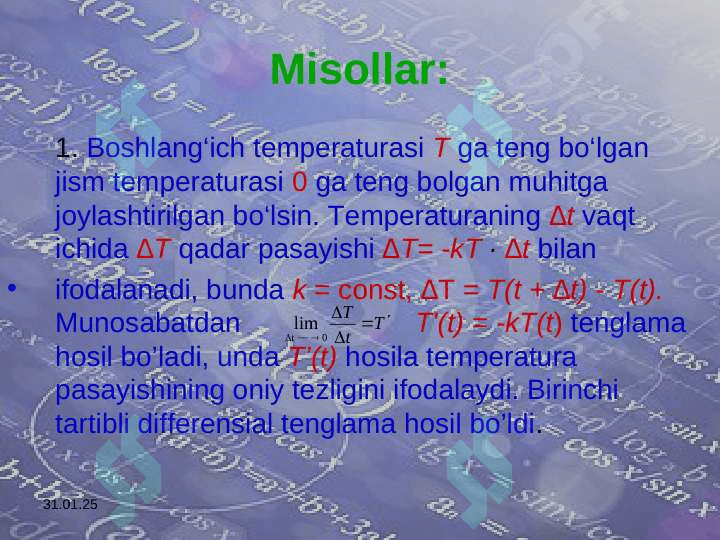 BIR JINSLI DIFFERENSIAL TENGLAMALAR 7