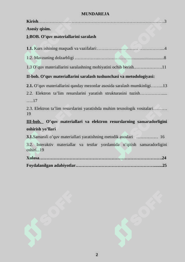 O’quv materiallarini saralash va elektron ta’lim resurslarini yaratish strukturasini tuzish 2