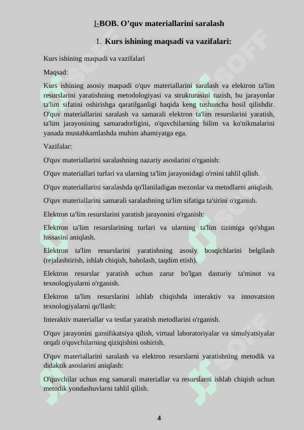 O’quv materiallarini saralash va elektron ta’lim resurslarini yaratish strukturasini tuzish 4