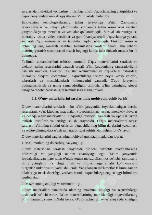 O’quv materiallarini saralash va elektron ta’lim resurslarini yaratish strukturasini tuzish 6