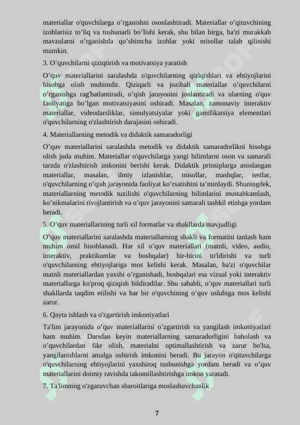 O’quv materiallarini saralash va elektron ta’lim resurslarini yaratish strukturasini tuzish 7