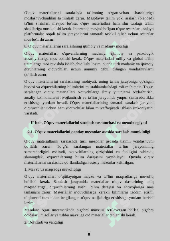 O’quv materiallarini saralash va elektron ta’lim resurslarini yaratish strukturasini tuzish 8