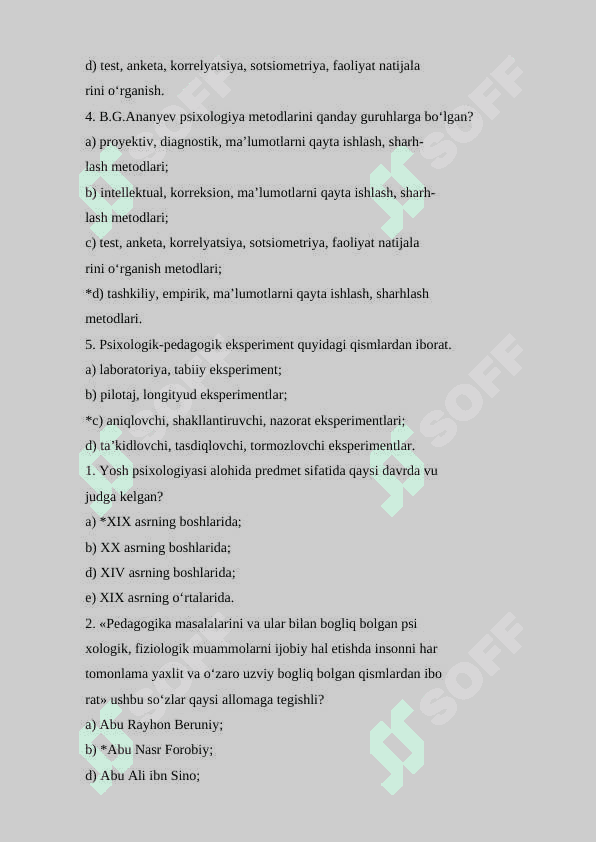Yosh davrlari va pedagogik-psixologiya fanidan testlar 3