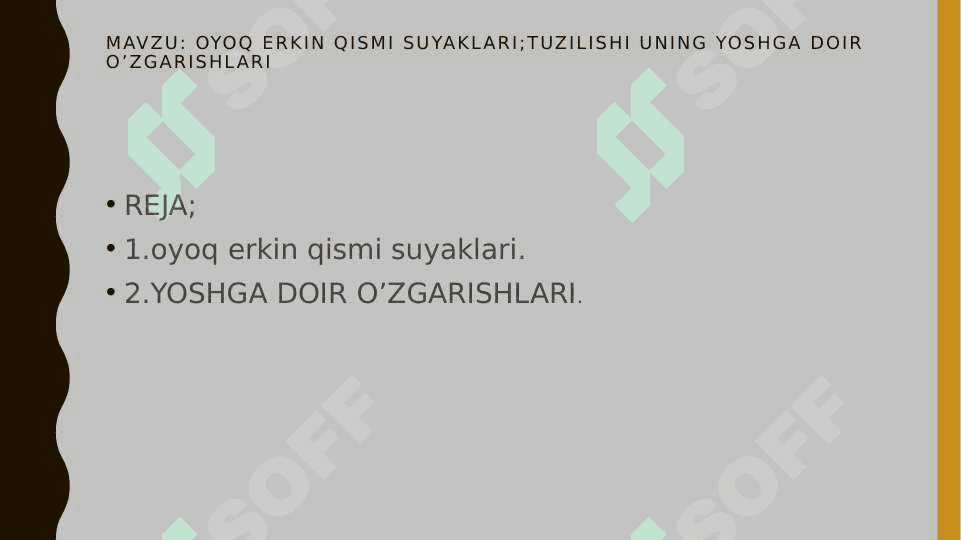 oyoq erkin qismi suyaklari;tuzilishi uning yoshga doir o’zgarishlari 2