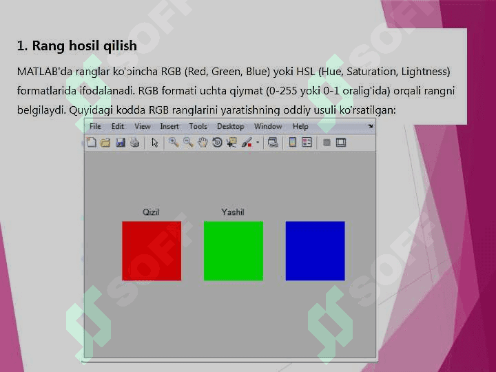 MATLAB dasturida rang hosil qilish fayllari bilan ishlash 3