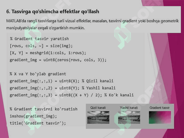 MATLAB dasturida rang hosil qilish fayllari bilan ishlash 6