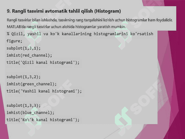 MATLAB dasturida rang hosil qilish fayllari bilan ishlash 7