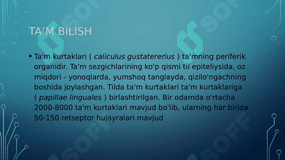 Tam bilish biokimyoviy asoslari 2
