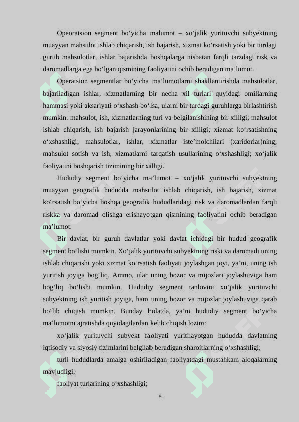 TASHQI FOYDALANUVCHILAR UCHUN SEGMENTLAR BO'YICHA HISOBOTNI TUZISH TARTIBLARI 5
