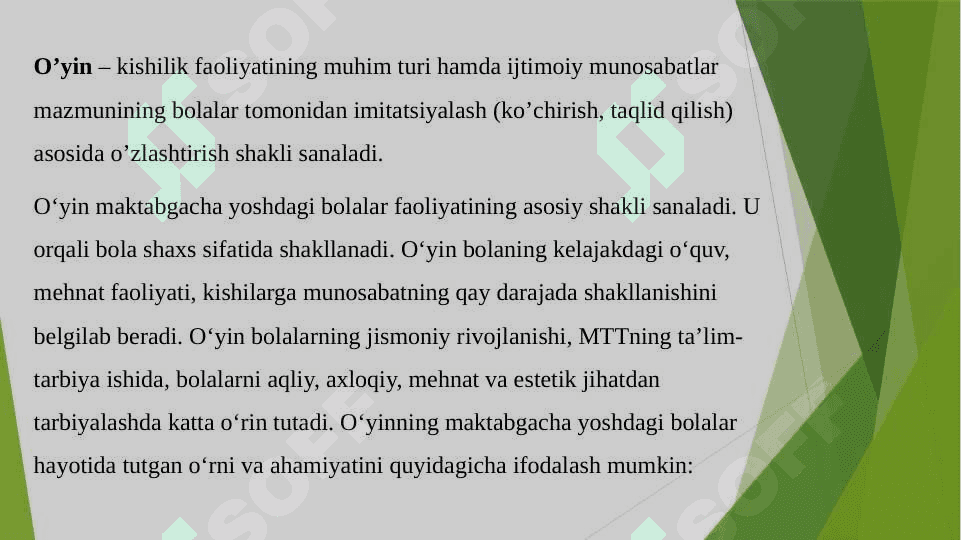 O’yinning bola faoliyati sifatidagi mohiyati va o’ziga xosligi 2