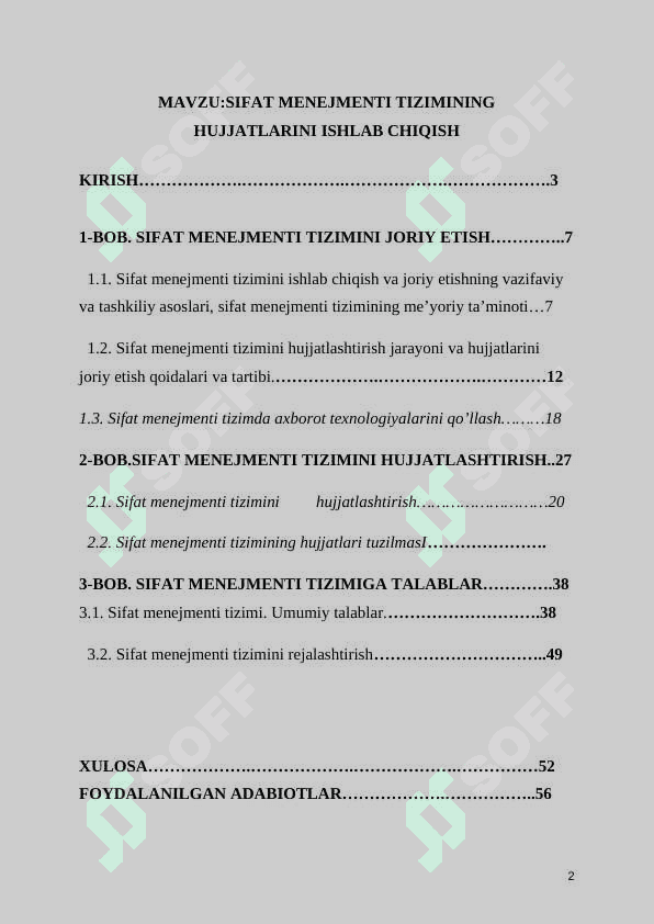 SIFAT MENEJMENTI TIZIMINING HUJJATLARINI ISHLAB CHIQISH 2