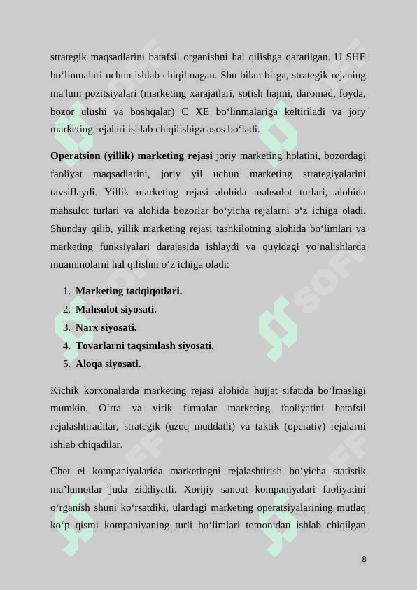 STRATEGIK DAVIRDA MARKETING FUNIKSIYALARINI AMALGA OSHIRISH 7