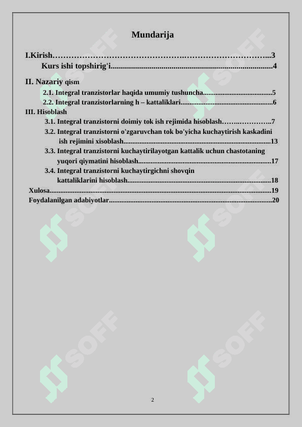 Integral tranzistorlar kurs ishi 2