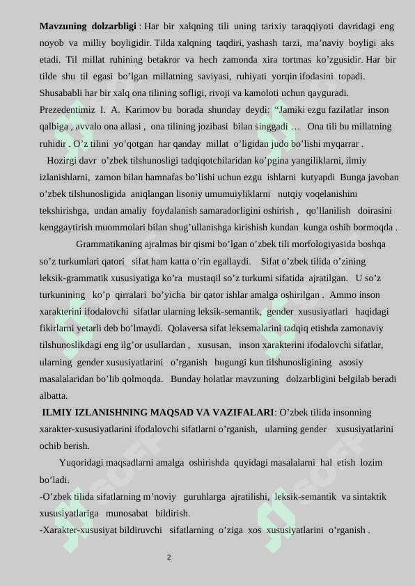 O’zbek tilida insonning xarakter  xususiyatlarini bildiruvchi sifatlar tahlili 2